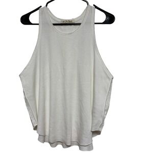 We The Free White Waffled Tank Top Medium Racerback Distressed Raw Hem